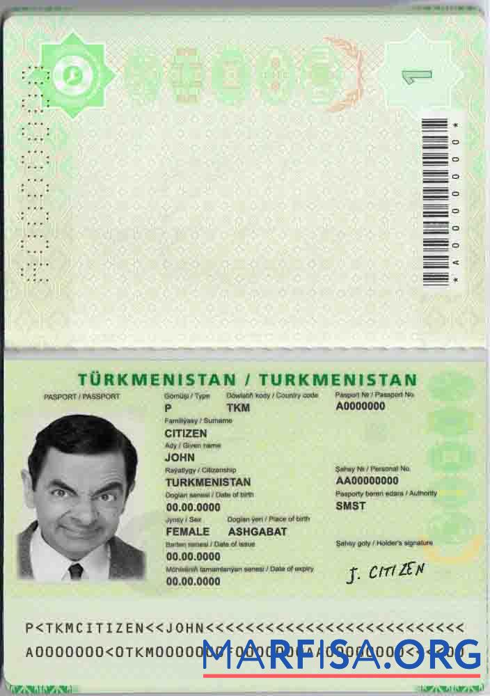Printable Turkmenistan passport sample